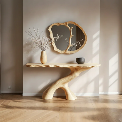 Natural Solid Wood Wabi-Sabi Sculptural Console Table - Rustirawood