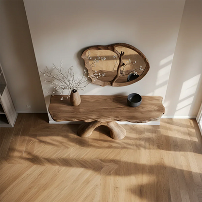 Natural Solid Wood Wabi-Sabi Sculptural Console Table - Rustirawood