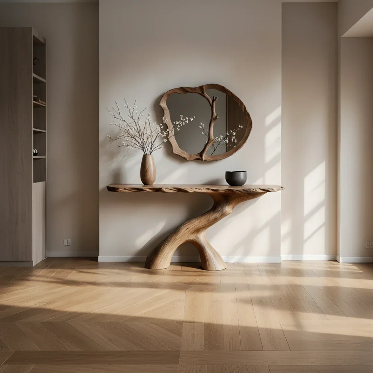 Natural Solid Wood Wabi-Sabi Sculptural Console Table - Rustirawood