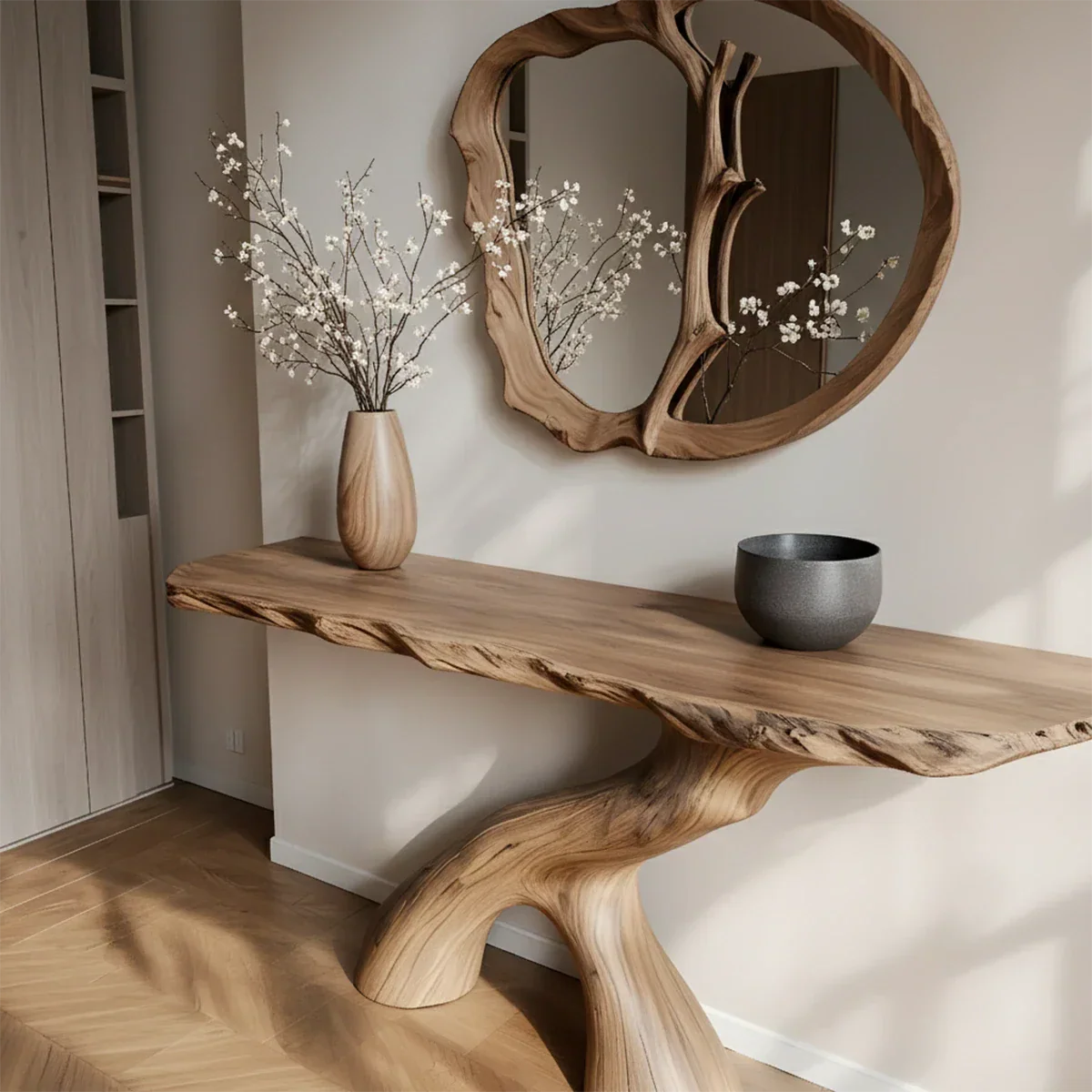 Natural Solid Wood Wabi-Sabi Sculptural Console Table - Rustirawood