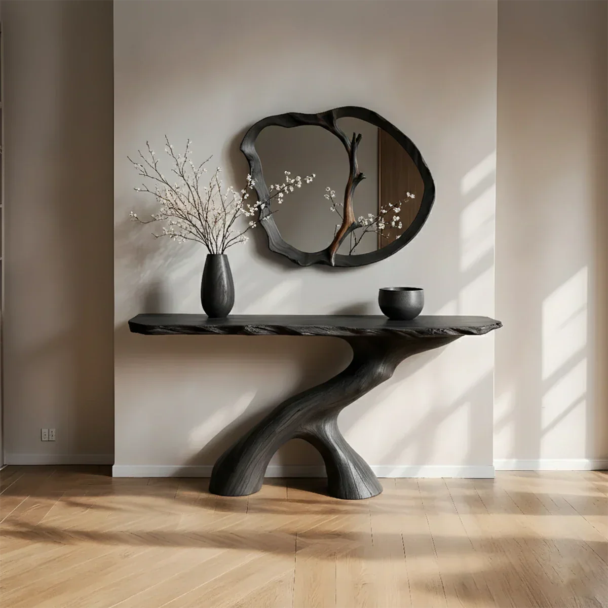 Natural Solid Wood Wabi-Sabi Sculptural Console Table - Rustirawood