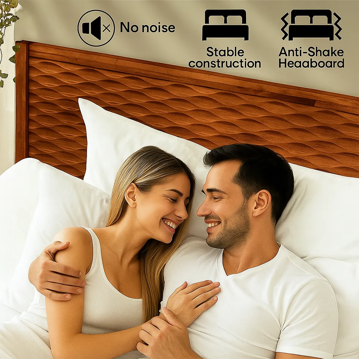 Natural Wood Bed Modern Design - Sturdy, Luxurious - Rustira