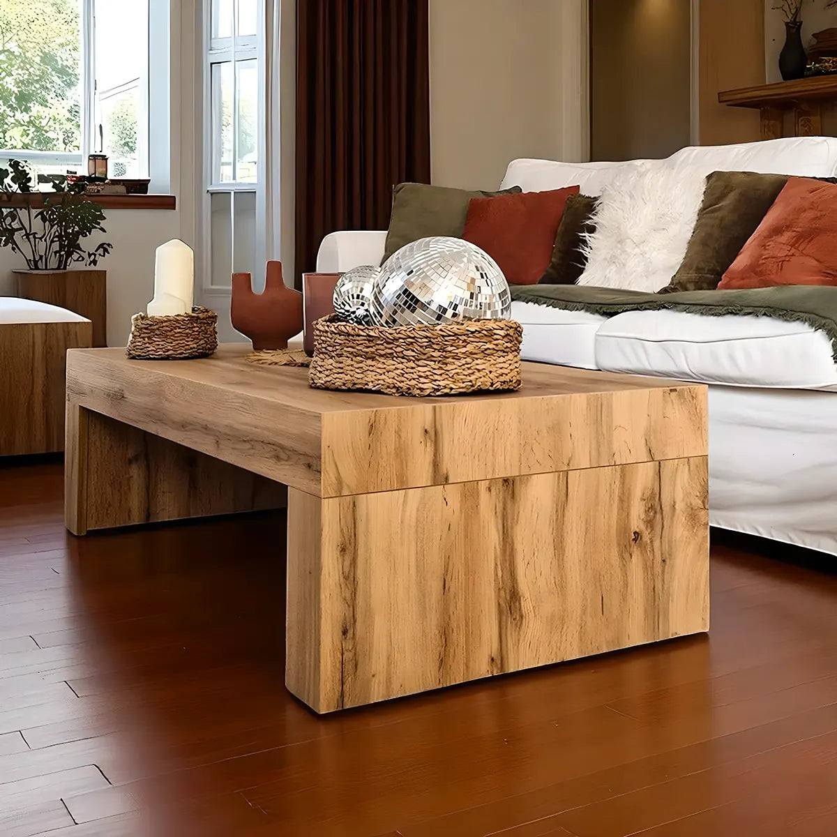 Natural Wood Coffee Table, Modern & Minimalist Style 
