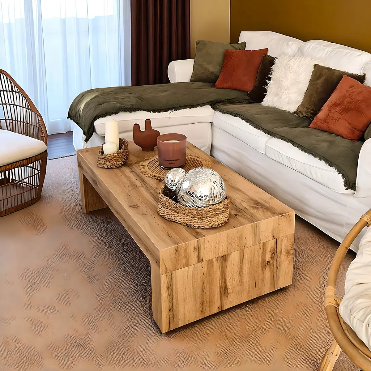 Natural Wood Coffee Table, Modern & Minimalist Style 