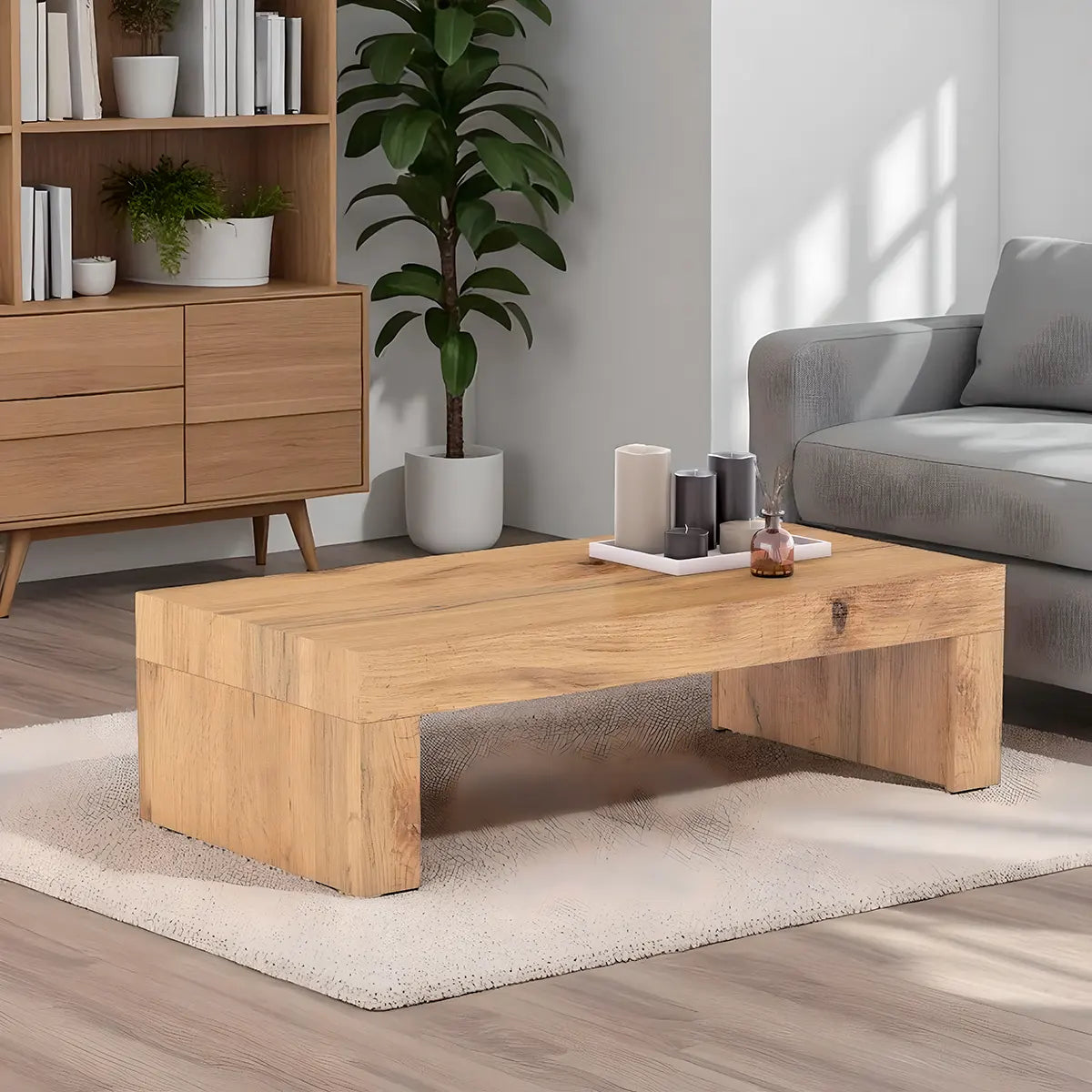 Natural Wood Coffee Table, Modern & Minimalist Style 