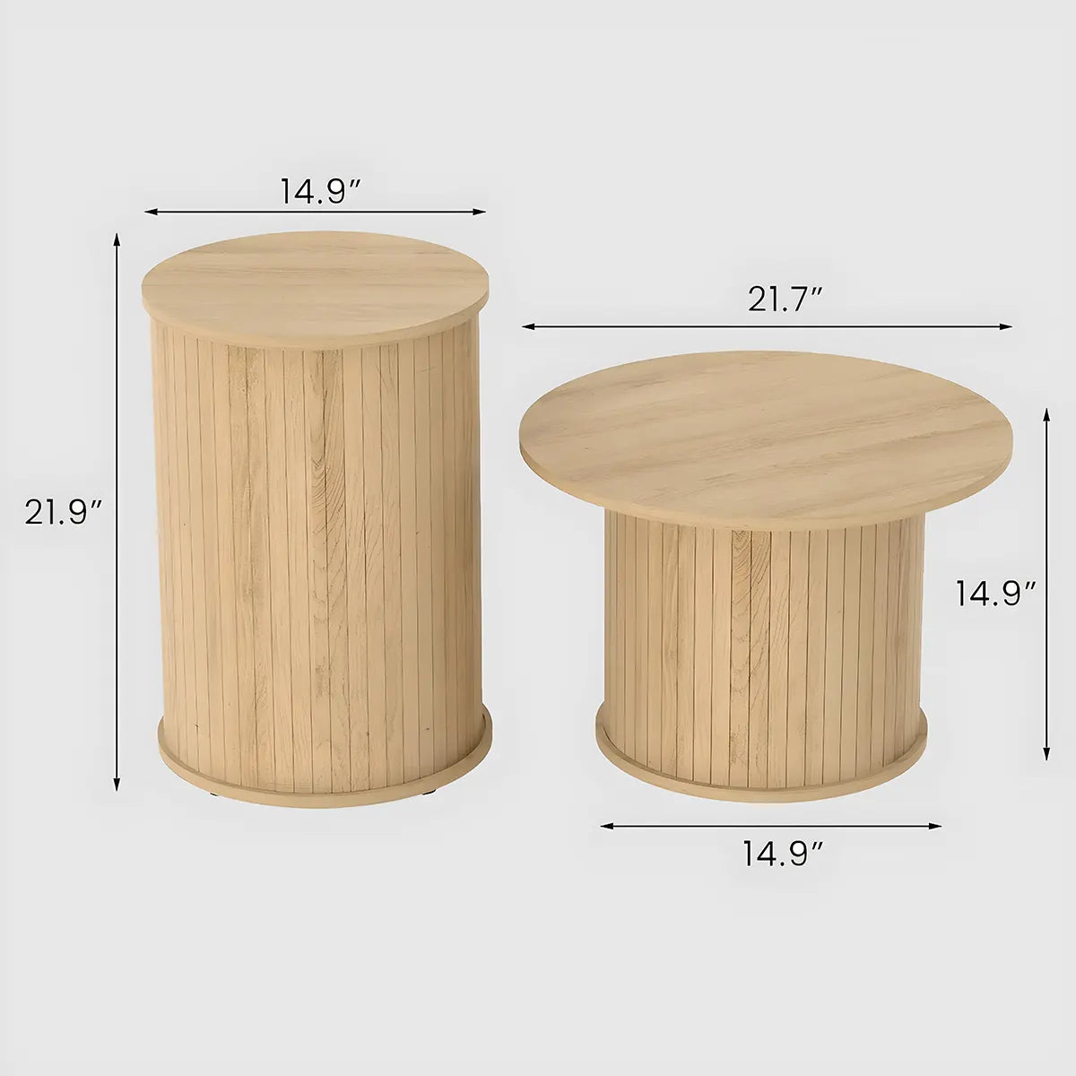 Natural Wood Round Coffee Table Set – Large Size 55cm & Small Size 38cm – Modern Nesting Design 