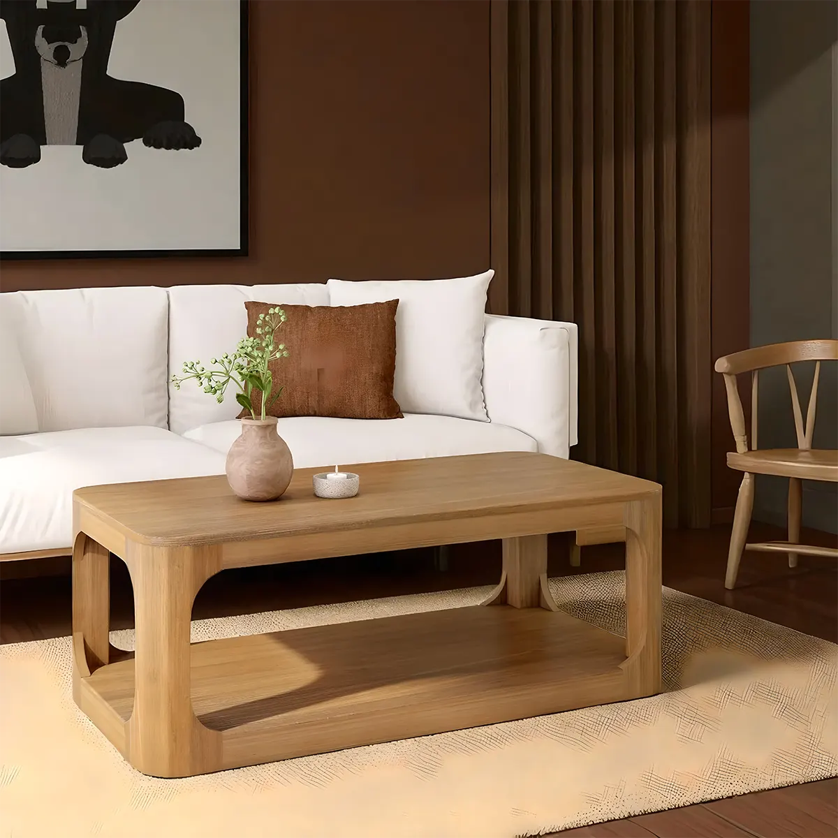 Astra Natural Wood Tea Table, Sophisticated Design For Living Room Space 