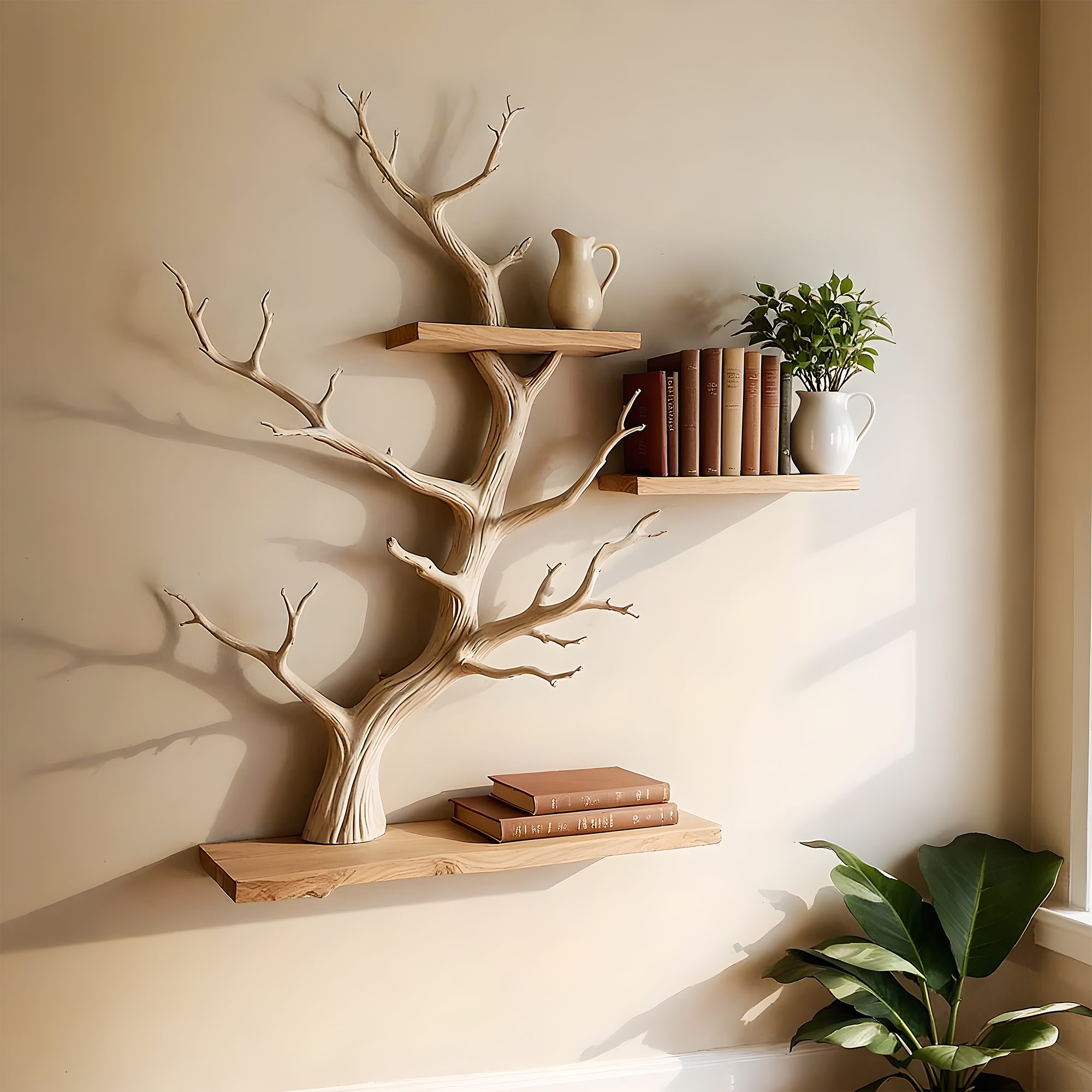 Natural Wood Tree Shelf – Rustic Wall Bookshelf with Organic Design 