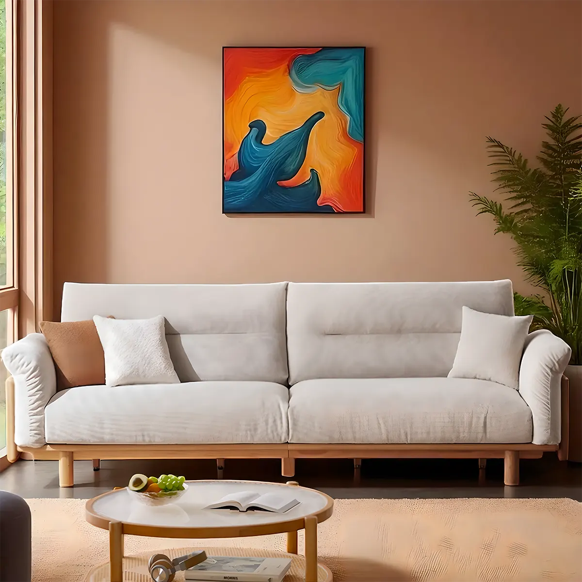 Natural ash wood sofa – sturdy frame, bright wood grain, modern design 