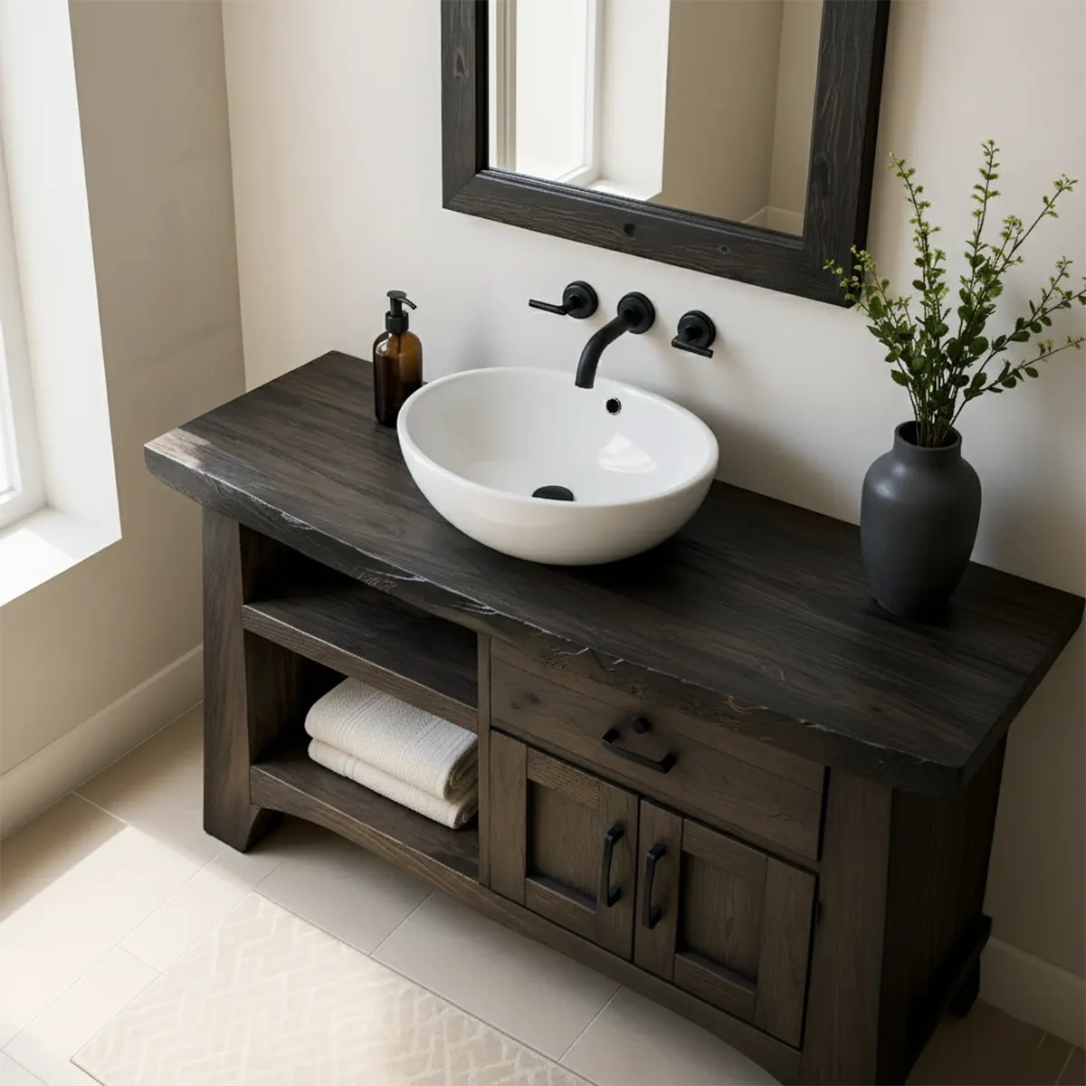 NoirOak Vanity – Rustic Solid Wood Bathroom Cabinet - Rustira