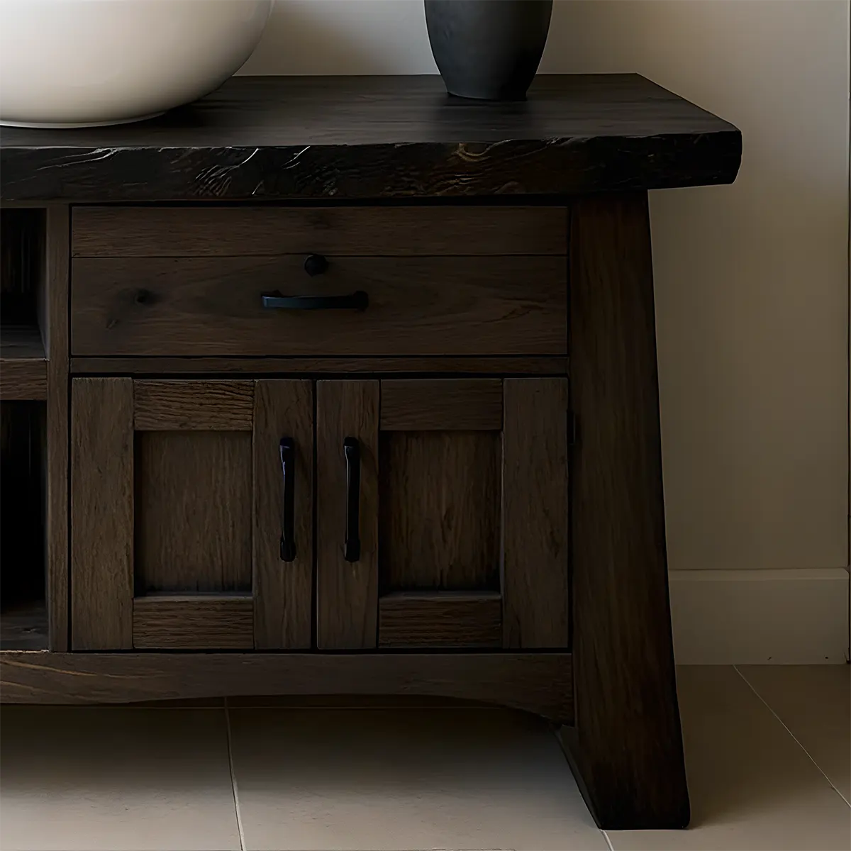 NoirOak Vanity – Rustic Solid Wood Bathroom Cabinet - Rustira