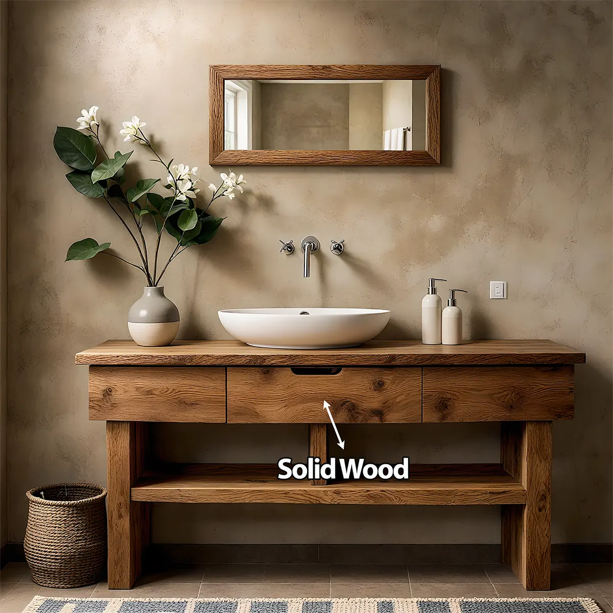 Oak Haven Bathroom Vanity – Solid Wood with Drawers - Rustira