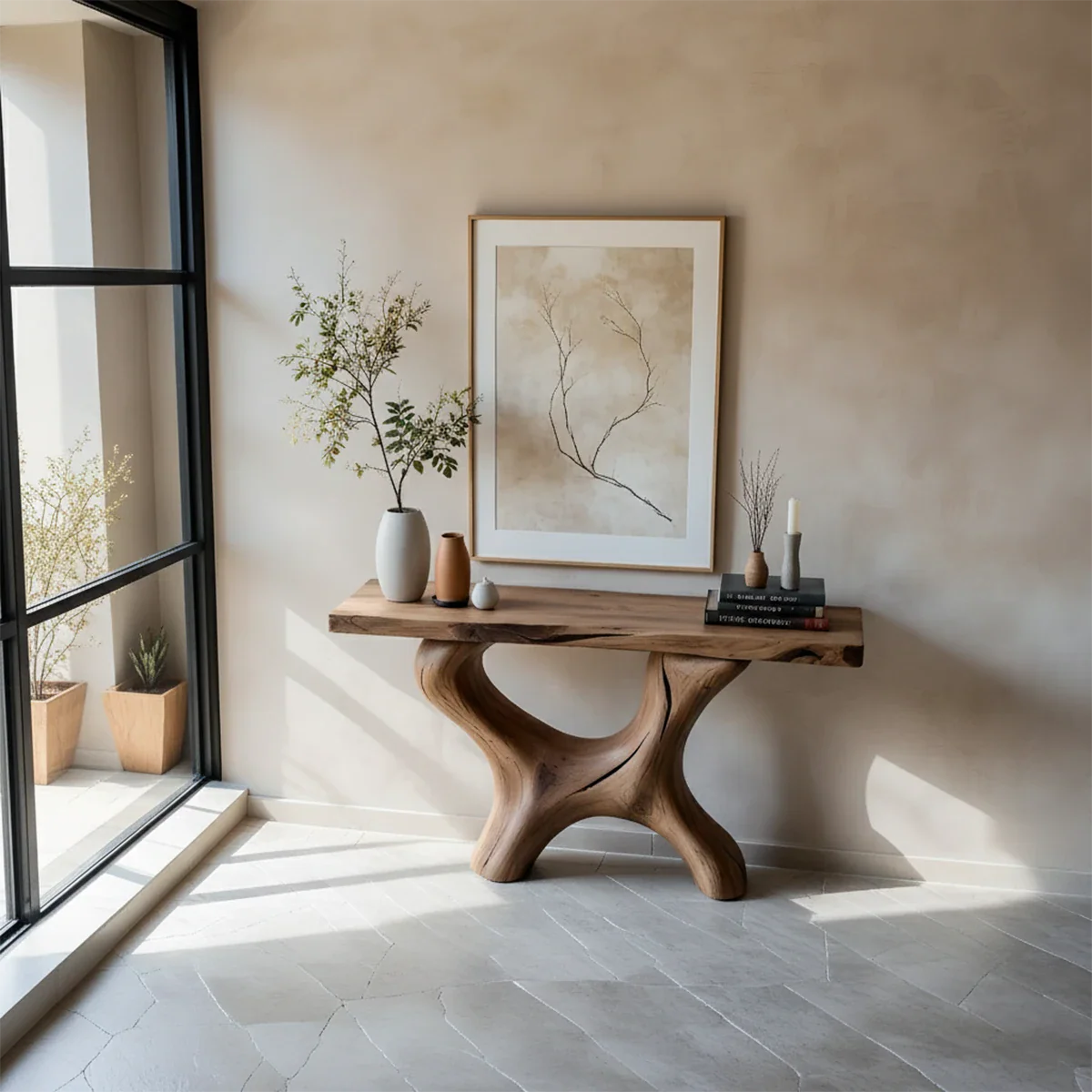 Organic Curved Solid Wood Console Table – Sculptural Minimalist Table - Rustira