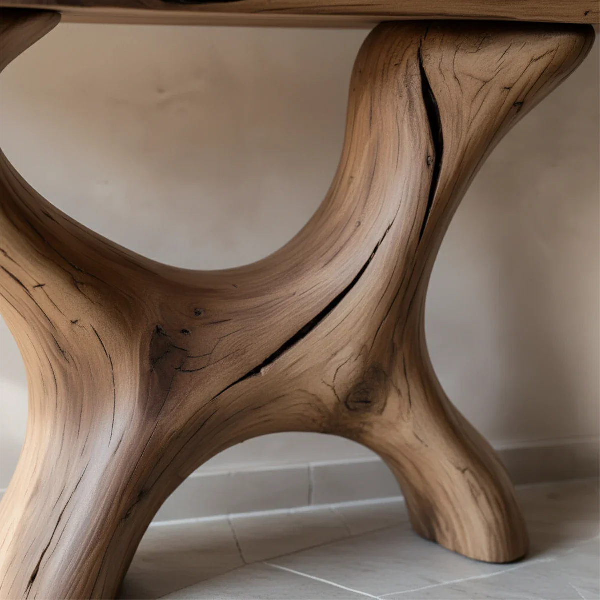 Organic Curved Solid Wood Console Table – Sculptural Minimalist Table - Rustira