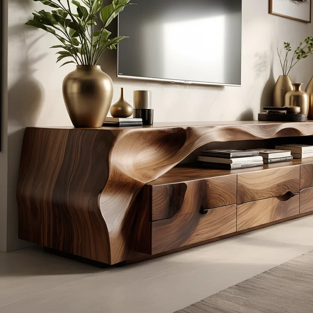 Organic Solid Wood Wave TV Stand - Sculpted Luxury Media Console - Rustira