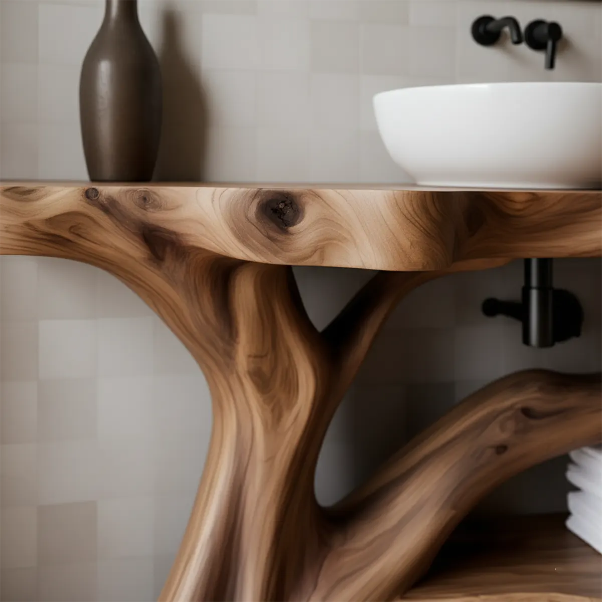 Organic Tree-Inspired Live Edge Solid Wood Bathroom Vanity - Rustira