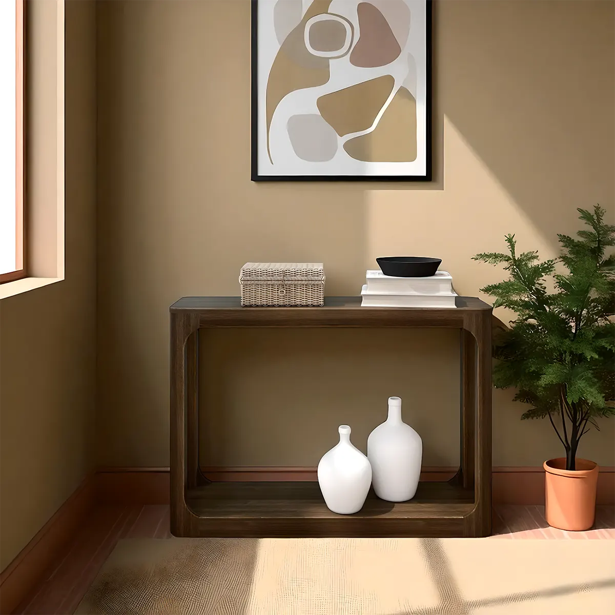 Pecan Natural Wood Console Table – Luxurious Minimalist Design 