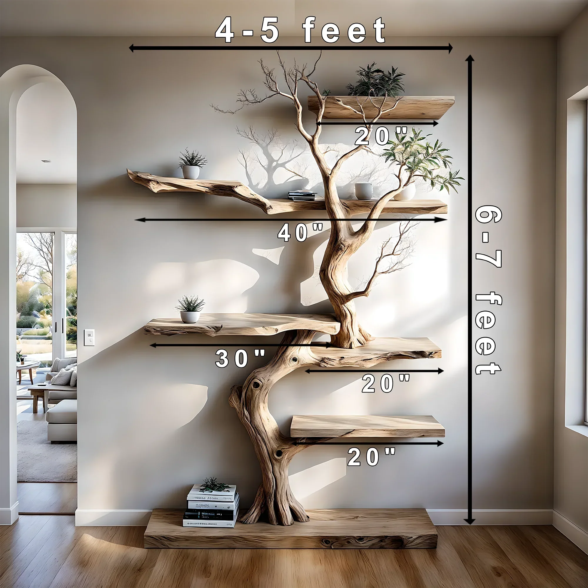 Perennial wooden BOOKSHELVES, tree-shaped bookshelves, floating shelves, decorative shelves 