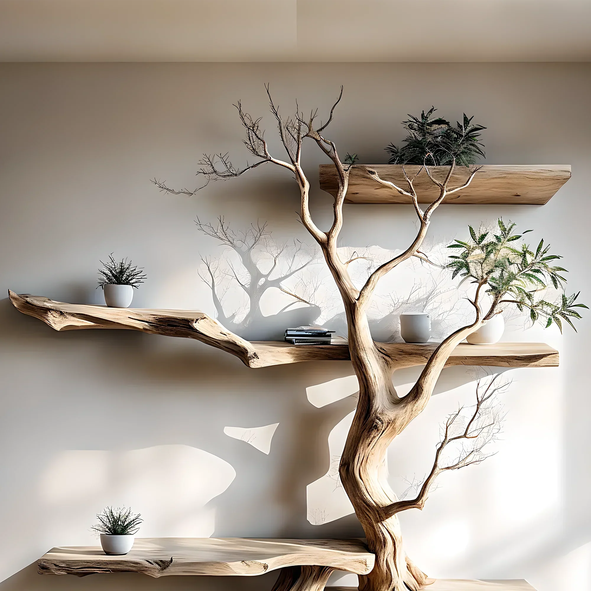 Perennial wooden BOOKSHELVES, tree-shaped bookshelves, floating shelves, decorative shelves 