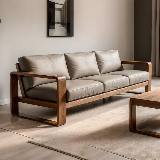 Premium Leather Sofa – Solid Wood Frame, Modern Contemporary Style - Rustirawood 