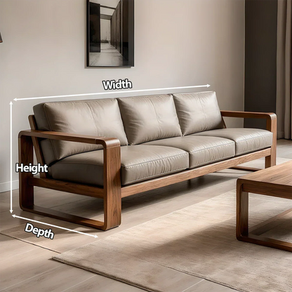 Premium Leather Sofa – Solid Wood Frame, Modern Contemporary Style - Rustirawood 