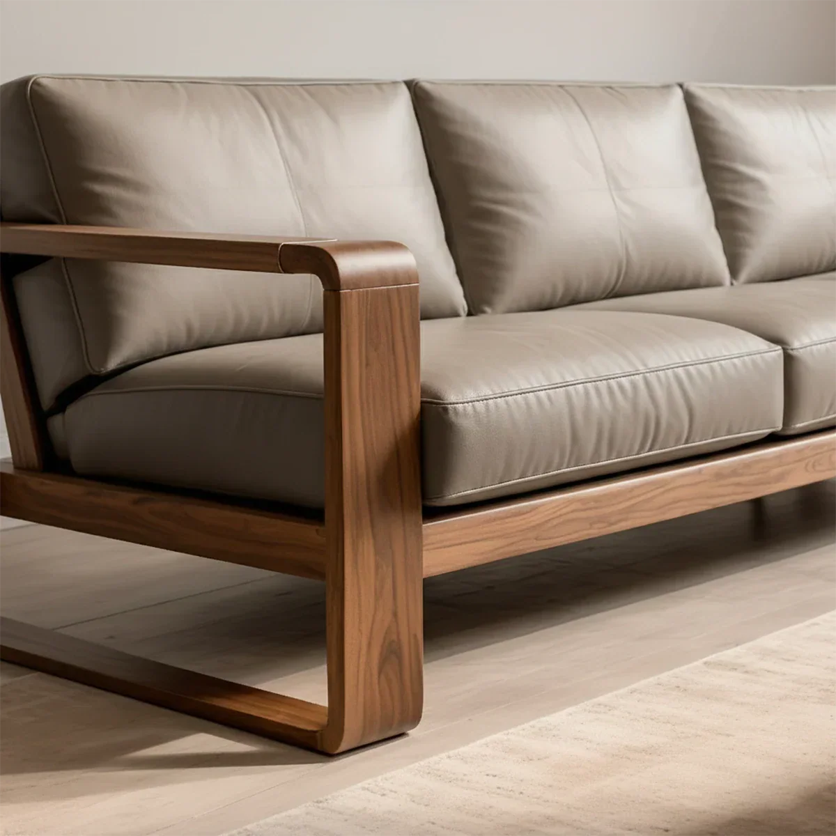 Premium Leather Sofa – Solid Wood Frame, Modern Contemporary Style - Rustirawood 
