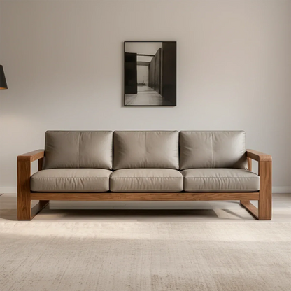 Premium Leather Sofa – Solid Wood Frame, Modern Contemporary Style - Rustirawood 