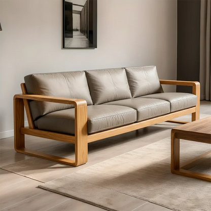 Premium Leather Sofa – Solid Wood Frame, Modern Contemporary Style - Rustirawood 