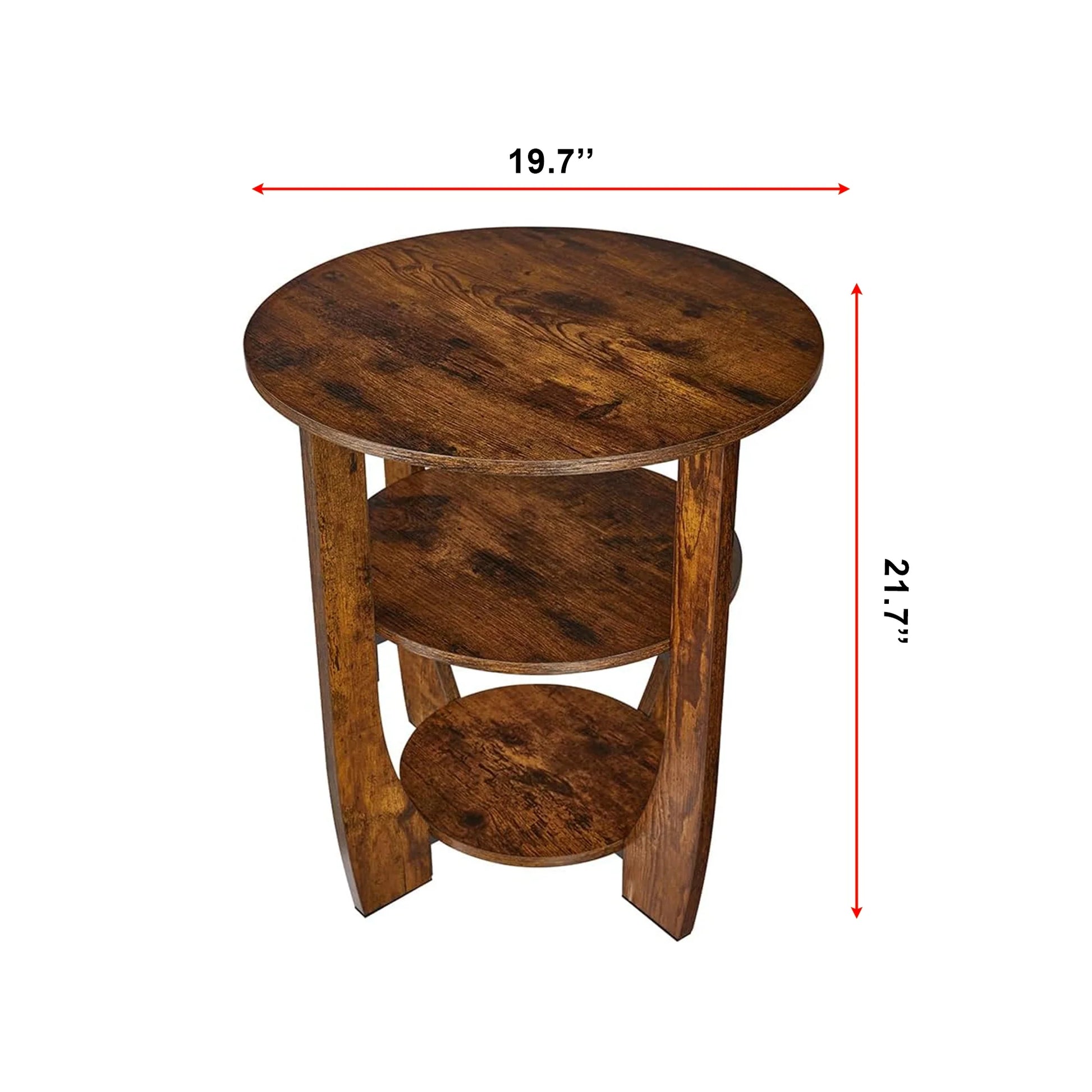 Round Wooden Side Table with 3-Tier Storage Shelves 
