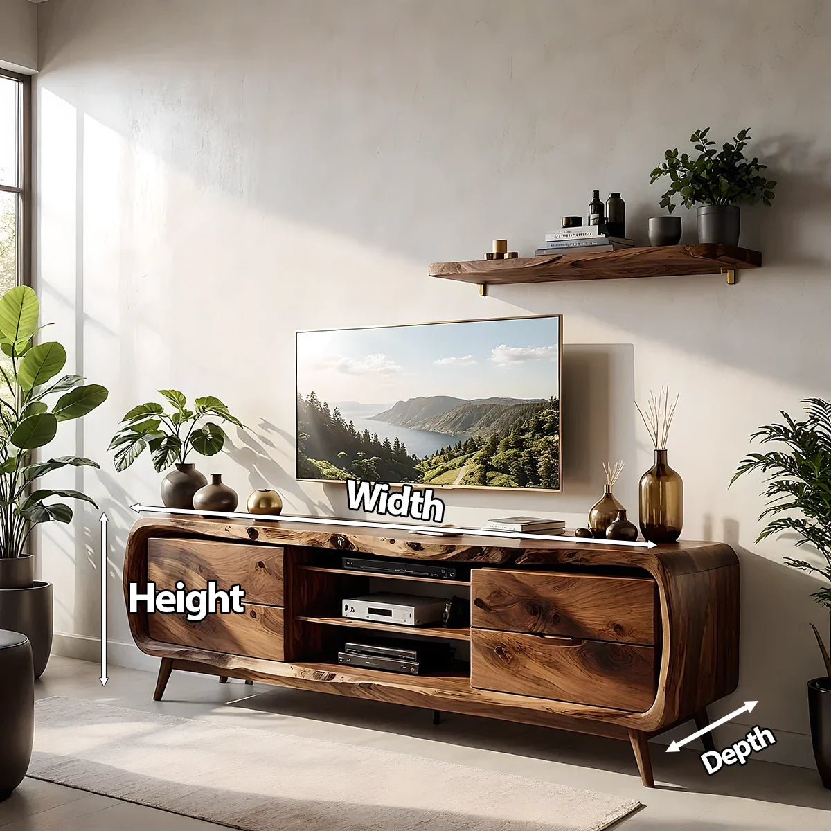 Rounded Edge Solid Wood TV Stand - Organic Modern Media Console - Rustira