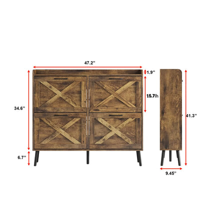Rustic 4-Tier Wooden Shoe Cabinet with Flip Drawers & Legs 