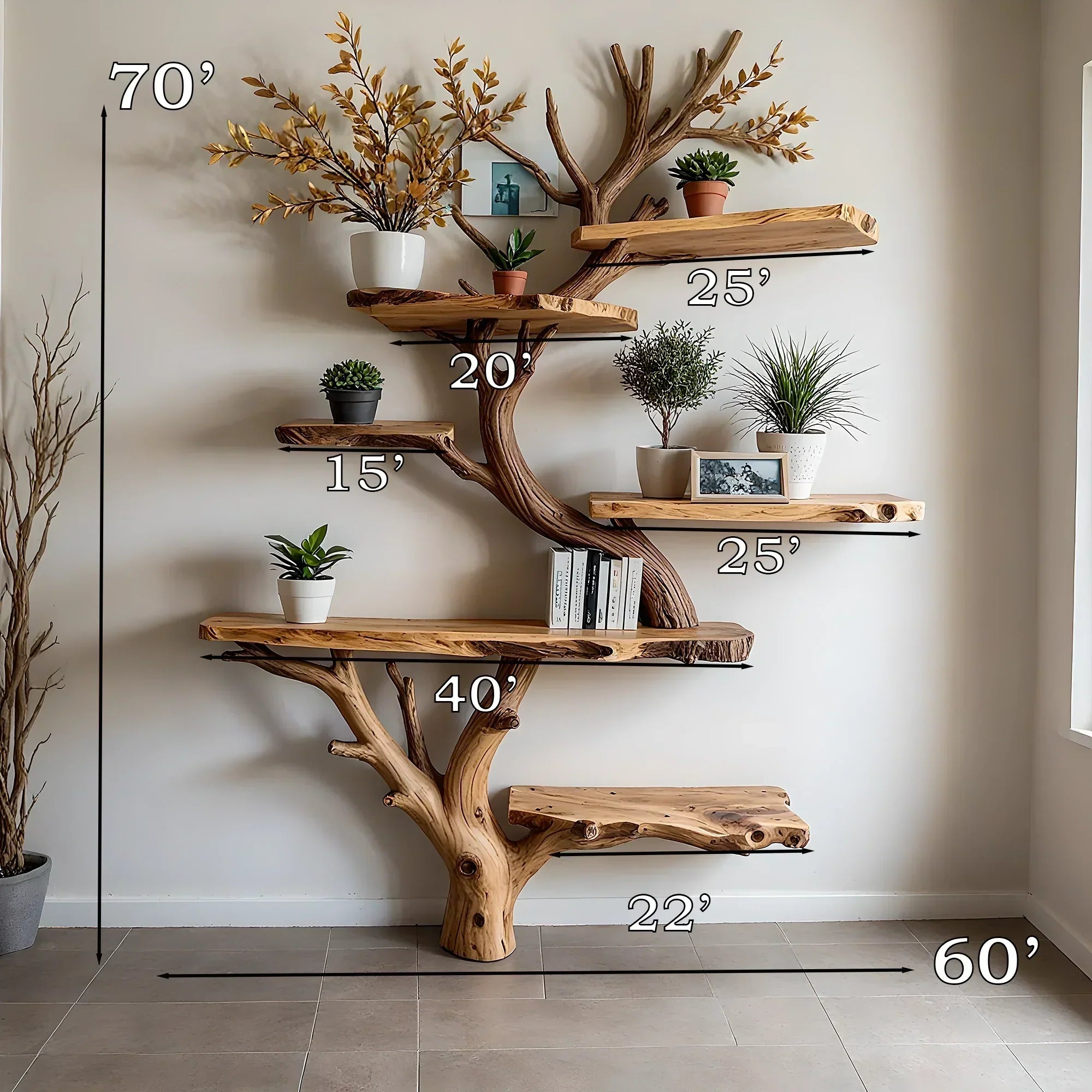 Solid Wood Tree Branch Shelf – Eco-Friendly & Artistic 