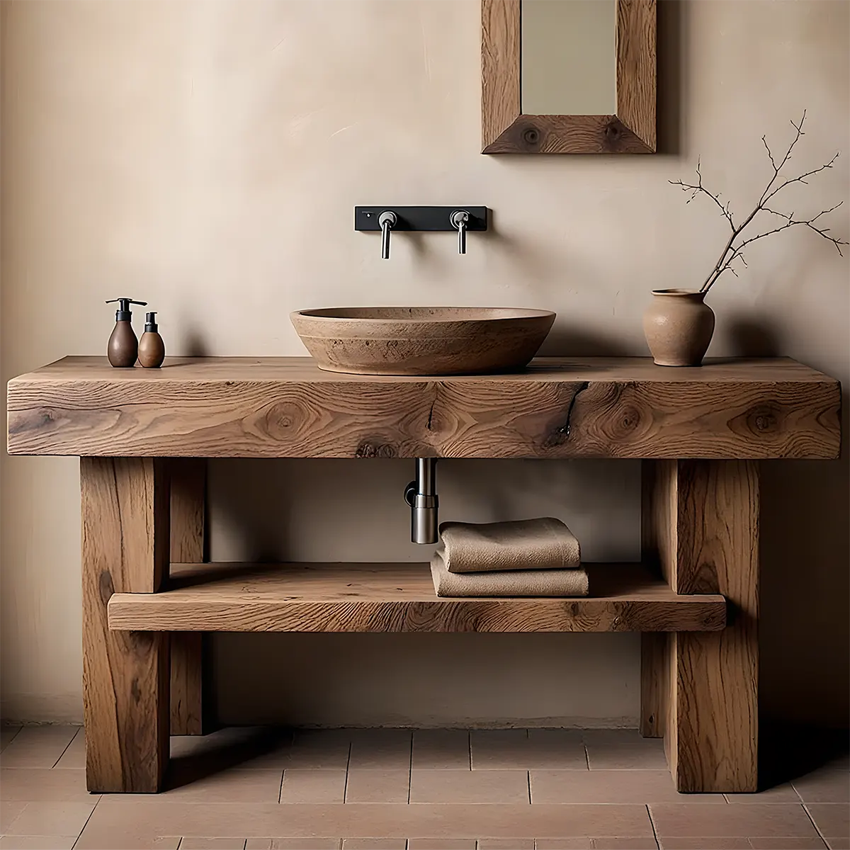 Rustic Essence Solid Oak Vanity – Handcrafted Wood Design - Rustira