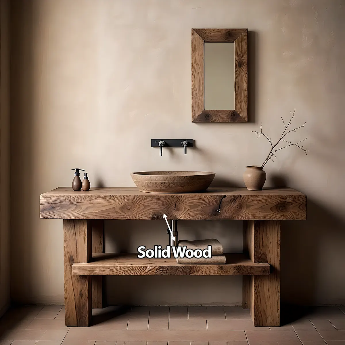 Rustic Essence Solid Oak Vanity – Handcrafted Wood Design - Rustira