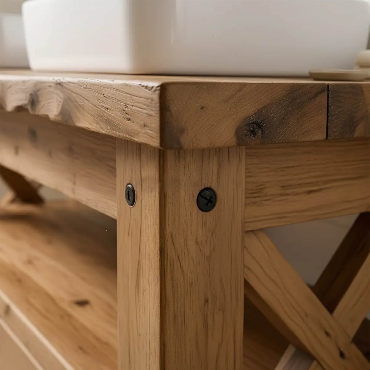 Rustic Farmhouse Solid Wood Double Sink Vanity With Drawers - Rustira