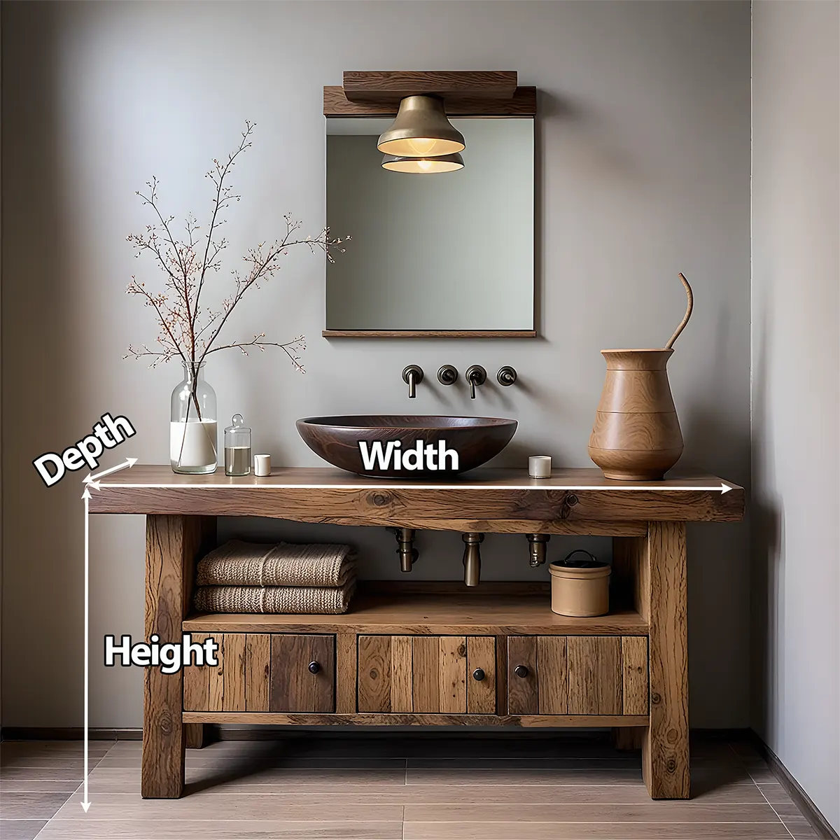 Rustic Heritage Oak Bathroom Vanity – Handcrafted Wood - Rustira