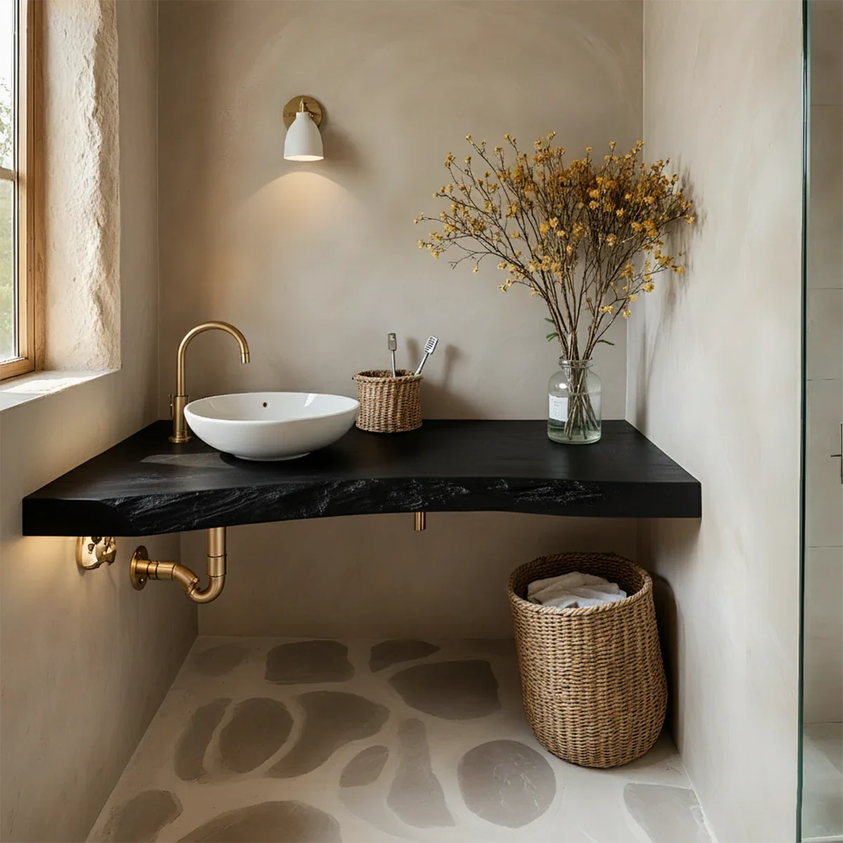 Rustic Live Edge Floating Wood Bathroom Vanity Shelf – Handcrafted - Rustira