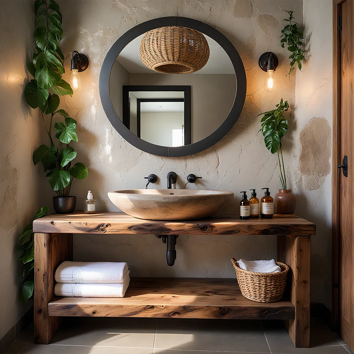 Rustic Live-Edge Natural Solid Wood Bathroom Vanity - Rustira