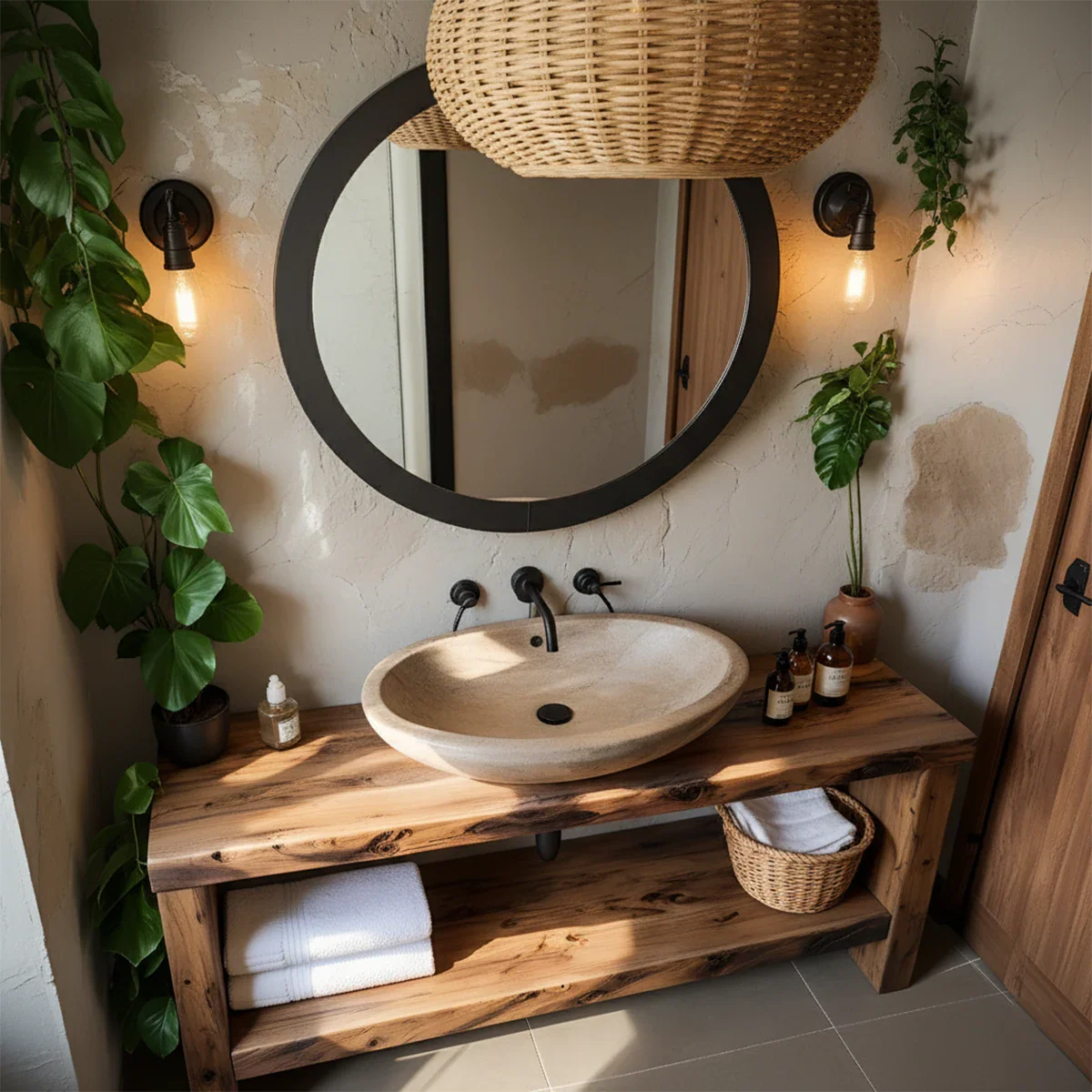 Rustic Live-Edge Natural Solid Wood Bathroom Vanity - Rustira