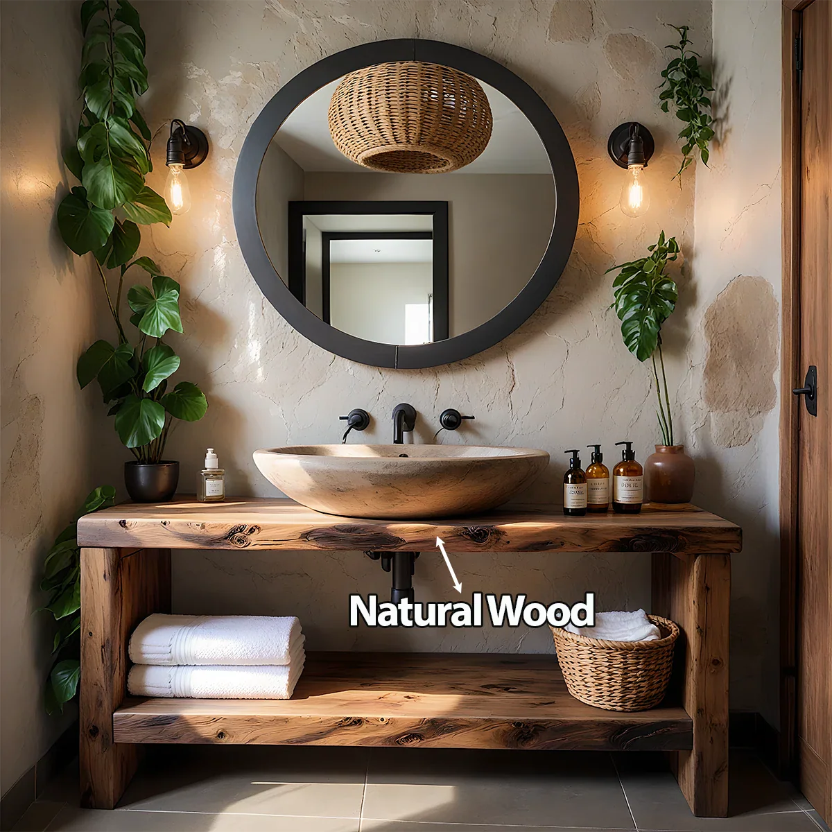 Rustic Live-Edge Natural Solid Wood Bathroom Vanity - Rustira