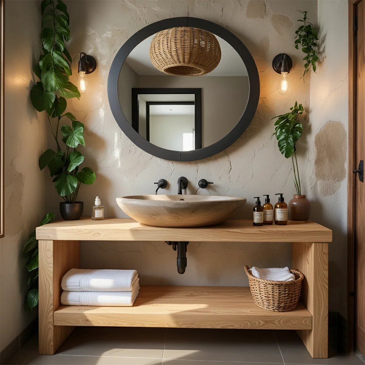 Rustic Live-Edge Natural Solid Wood Bathroom Vanity - Rustira