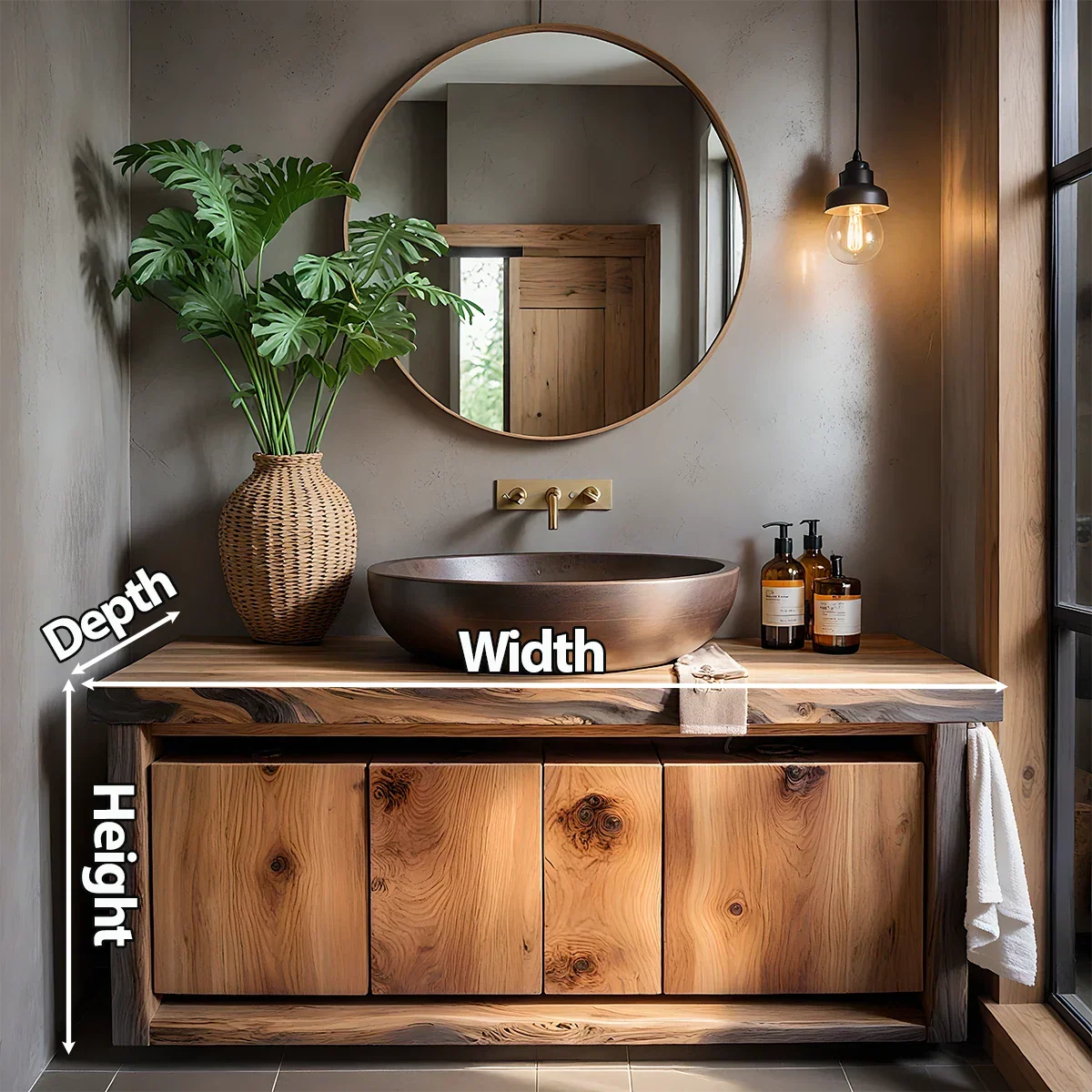 Rustic Natural Solid Wood Vanity with Bold Grain Doors - Rustira