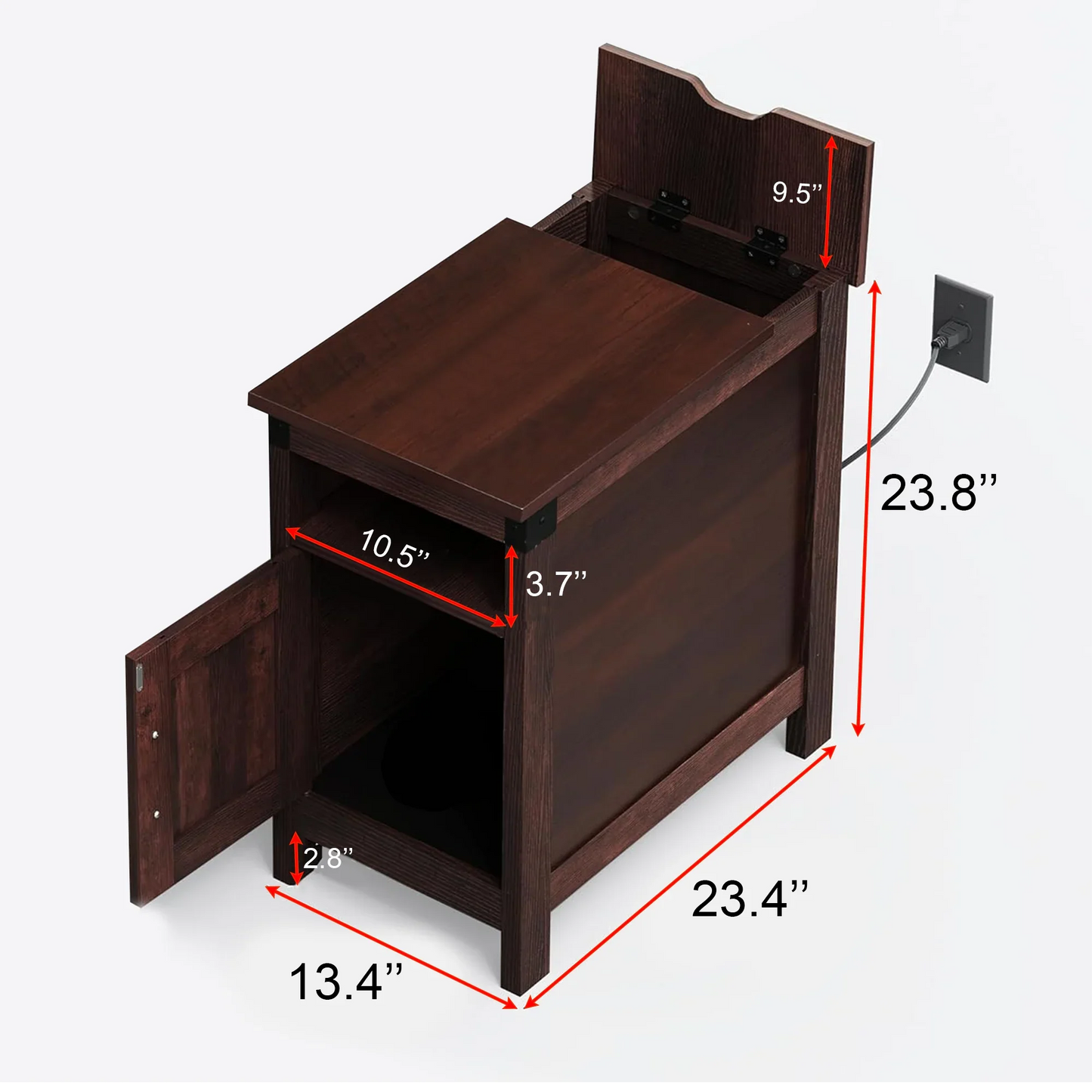 Rustic Nightstand with Cabinet Door & Open Shelf for Bedroom 