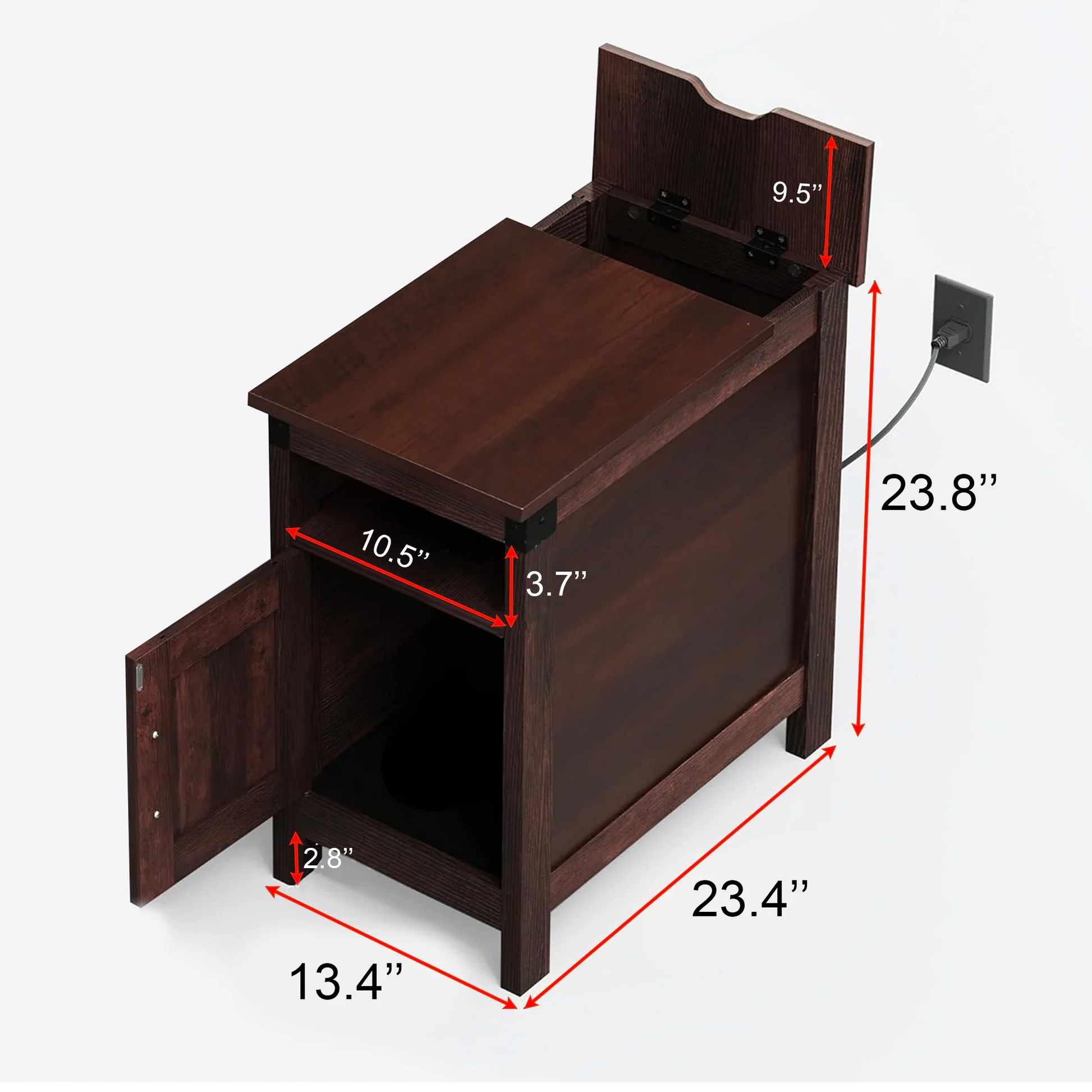 Rustic Nightstand with Cabinet Door & Open Shelf for Bedroom 