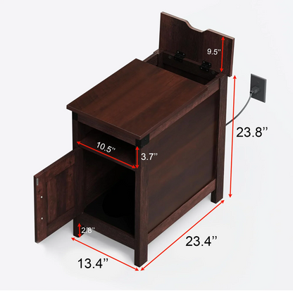 Rustic Nightstand with Cabinet Door & Open Shelf for Bedroom 