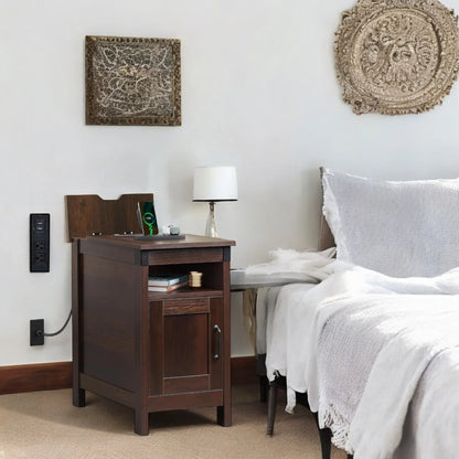 Rustic Nightstand with Cabinet Door & Open Shelf for Bedroom 