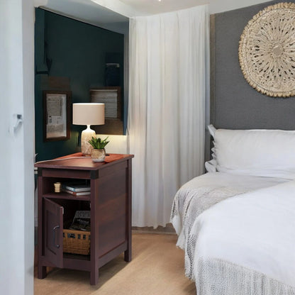 Rustic Nightstand with Cabinet Door & Open Shelf for Bedroom 