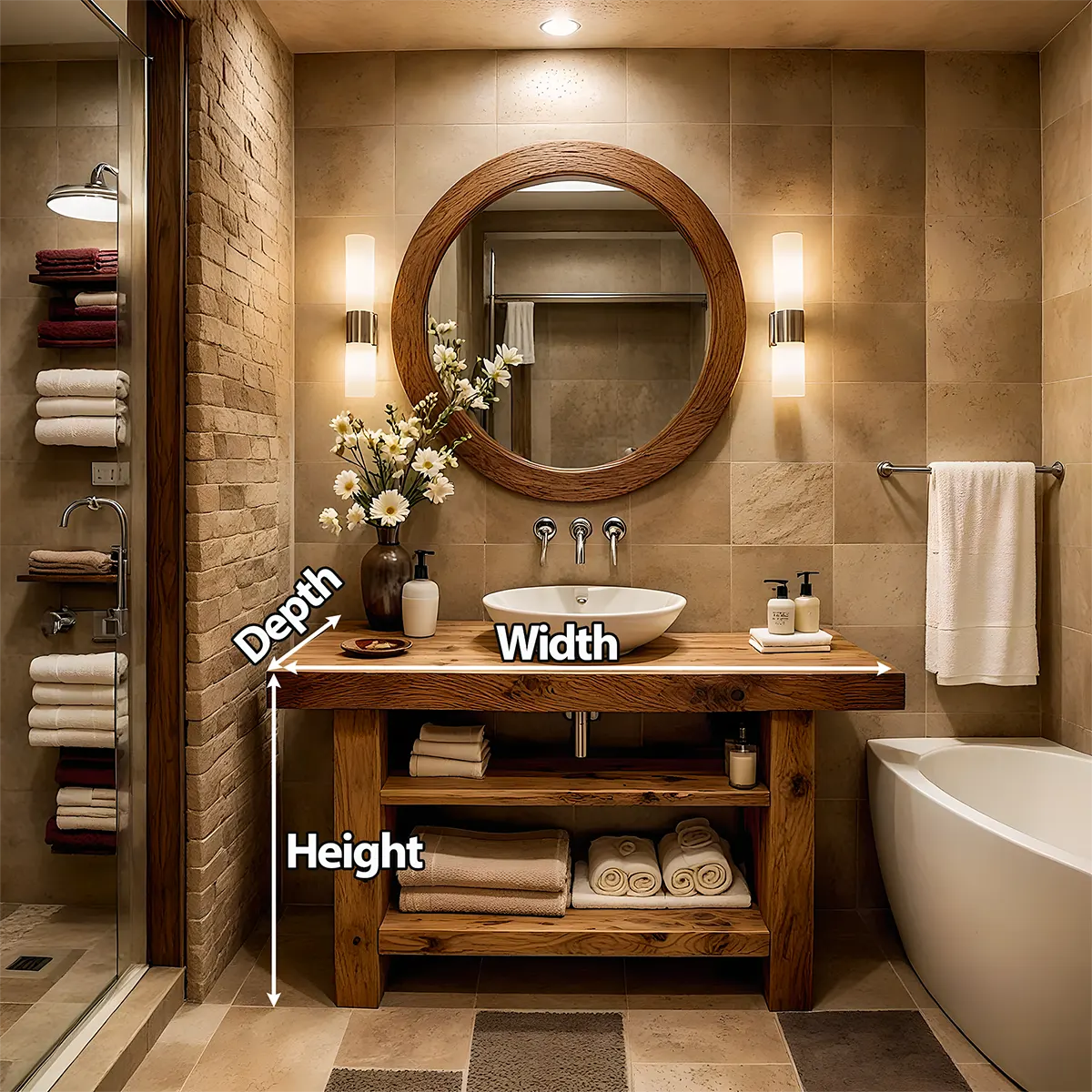 Rustic Oak Bathroom Vanity – Solid Wood Handcrafted Style - Rustira