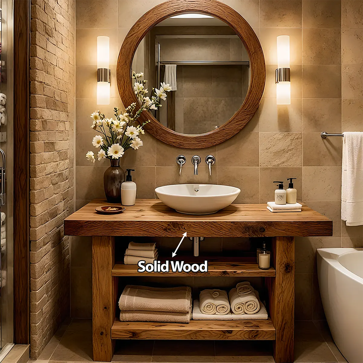 Rustic Oak Bathroom Vanity – Solid Wood Handcrafted Style - Rustira