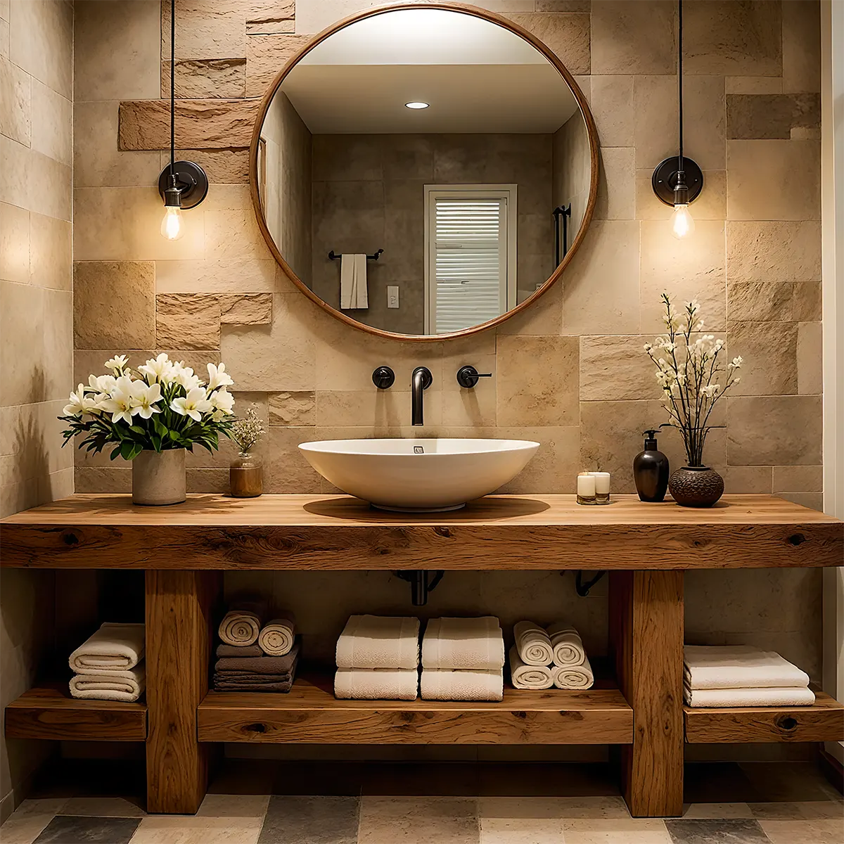 Rustic Oak Bathroom Vanity – Solid Wood Spa Design - Rustira